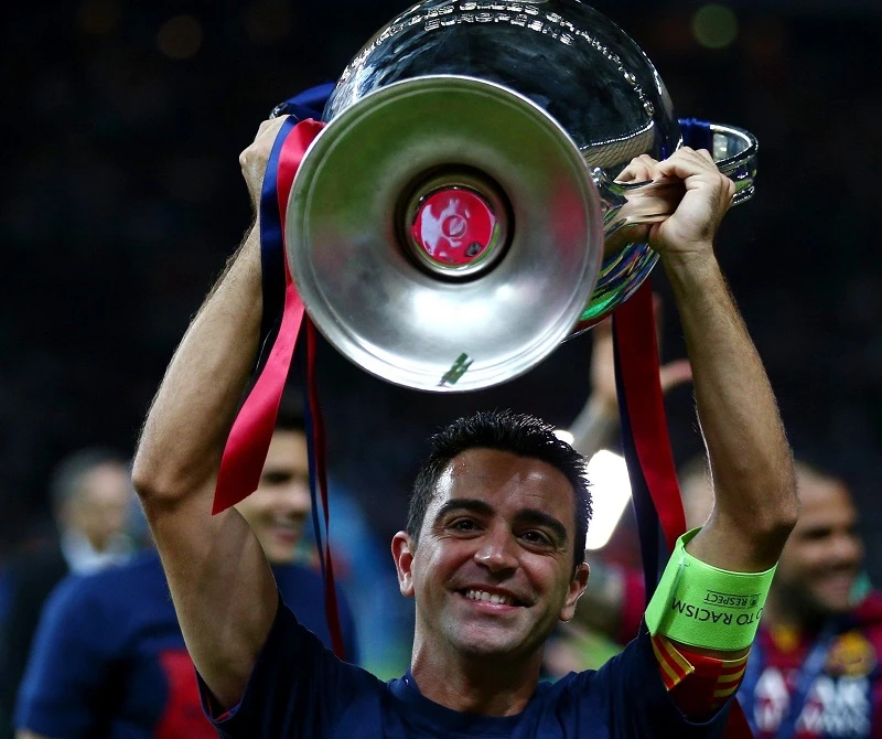 Xavi ăn mừng chức vô địch quốc gia Qatar 2021.