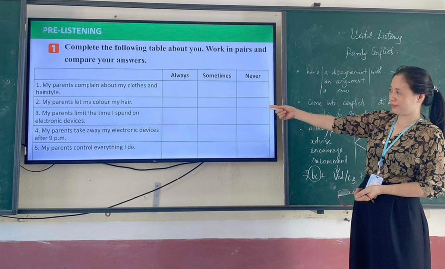 Một tiết dạy tiếng Anh sử dụng CNTT của cô giáo Lê Thị Hà Giang (Trường THPT Hồng Lĩnh). Ảnh: TG