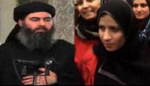Thủ lĩnh IS Baghdadi và người phụ nữ được cho là vợ của y Saja Abdul Hamid al Dulaimi. Ảnh: IB Times is-8301-1417658824-2421-1417683755.jpg
