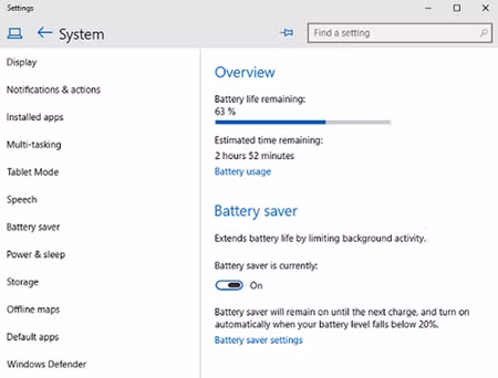 Cach tiet kiem pin laptop chay Windows 10 hieu qua