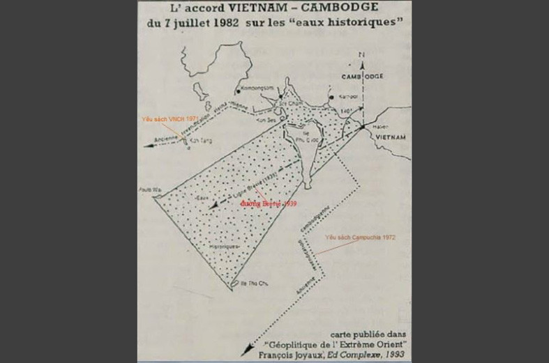Sơ đồ vùng nước lịch sử 1982 với đường Brévié 1939