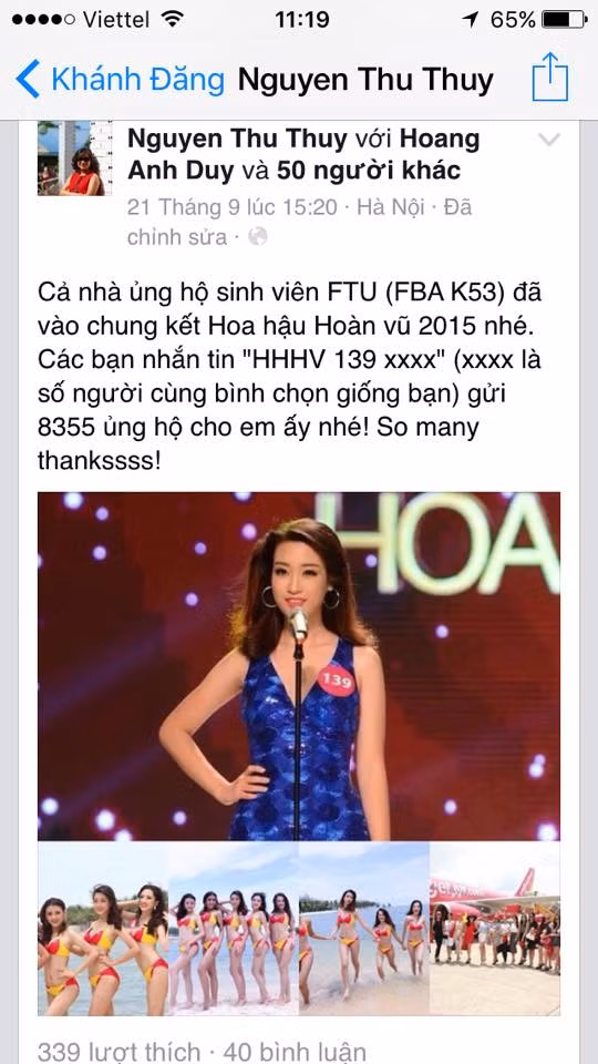 Thí sinh Hoa hậu Hoàn vũ 2015 Đỗ Mỹ Linh được cả trường kêu gọi bình chọn ảnh 2