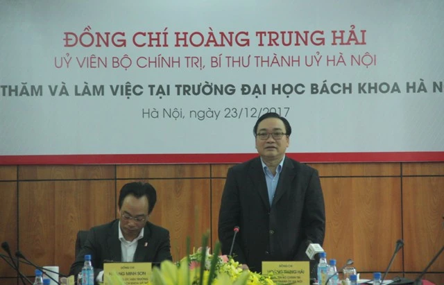 Bí thư Thành ủy Hà Nội Hoàng Trung Hải làm việc với Trường Đại học Bách khoa Hà Nội.