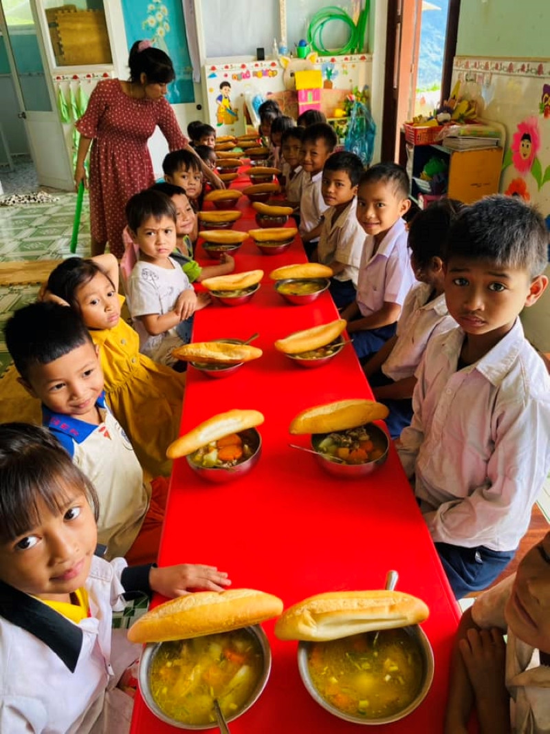 Điểm trường mầm non ở thôn Tu Gia của Trường Mầm non Phong Lan (Trà Tập) tổ chức bán trú cho trẻ.