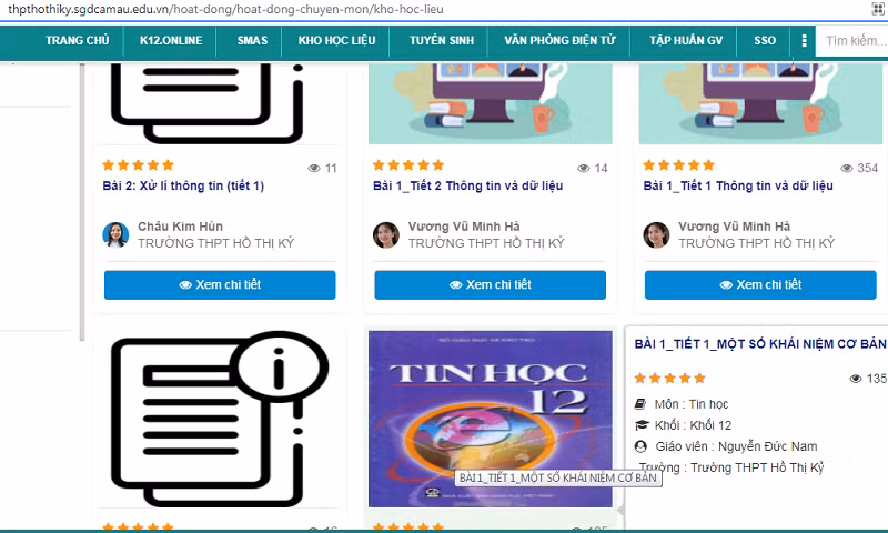 Kho học liệu số của Trường THPT Hồ Thị Kỷ (TP Cà Mau).