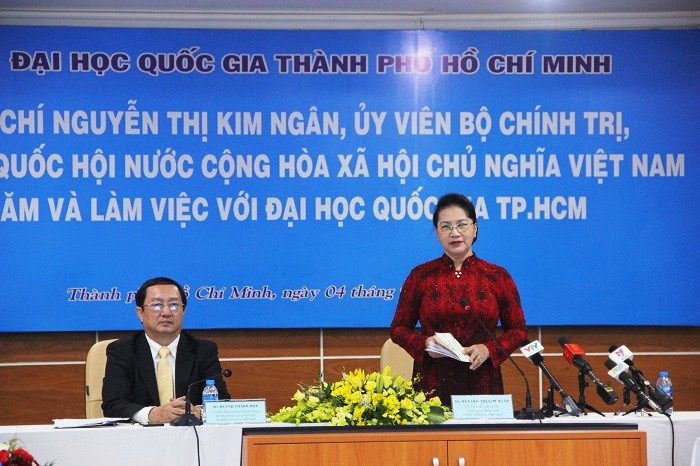 Chủ tịch Quốc hội phát biểu tại buổi làm việc với cán bộ chủ chốt của ĐH Quốc gia TPHCM