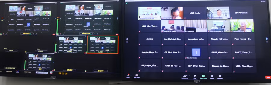 Các điểm cầu của chương trình tọa đàm trực tuyến Dạy và học Ngoại ngữ trong bối cảnh Covid