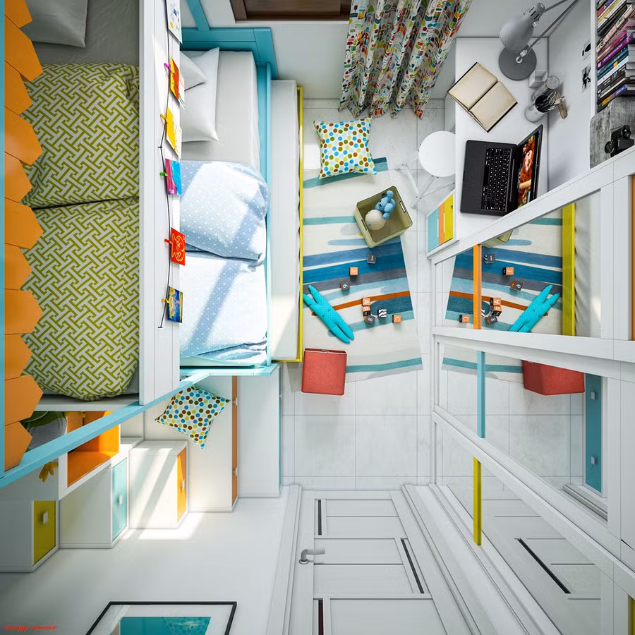 Căn phòng đủ rộng rãi cho 2 đứa trẻ.