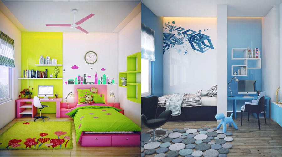 2 mẫu phòng ngủ siêu đáng yêu với màu sắc sặc sỡ.