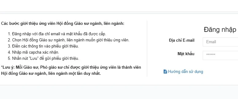 Giới thiệu ứng viên tham gia Hội đồng giáo sư ngành, liên ngành