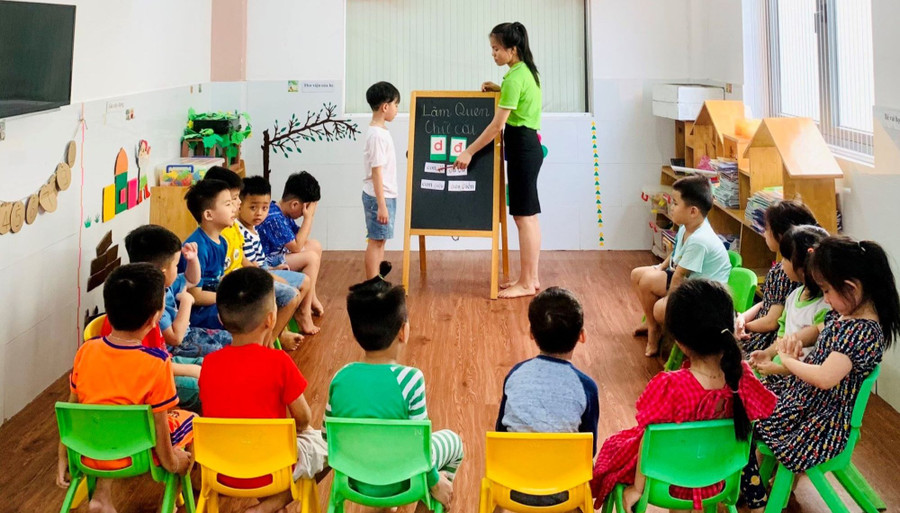 Tiết học của trẻ lớp Lá Trường Mầm non Thiên Ân 3 (TP Thủ Đức).