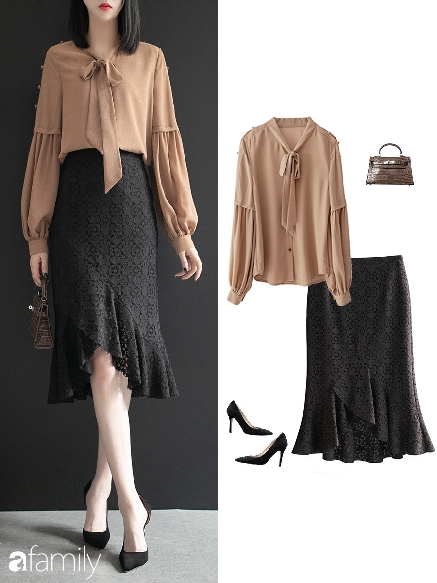 Gợi ý 10 set đồ công sở với chân váy ngang gối - Ảnh 4. Gợi ý 10 set đồ công sở với chân váy ngang gối - Ảnh 4.