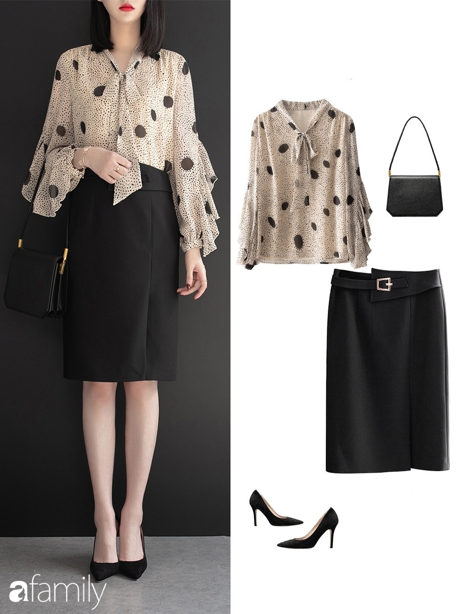 Gợi ý 10 set đồ công sở với chân váy ngang gối - Ảnh 5. Gợi ý 10 set đồ công sở với chân váy ngang gối - Ảnh 5.