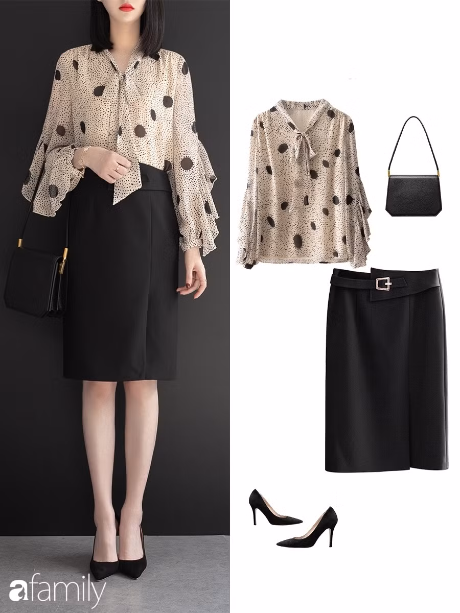 Gợi ý 10 set đồ công sở với chân váy ngang gối - Ảnh 5.