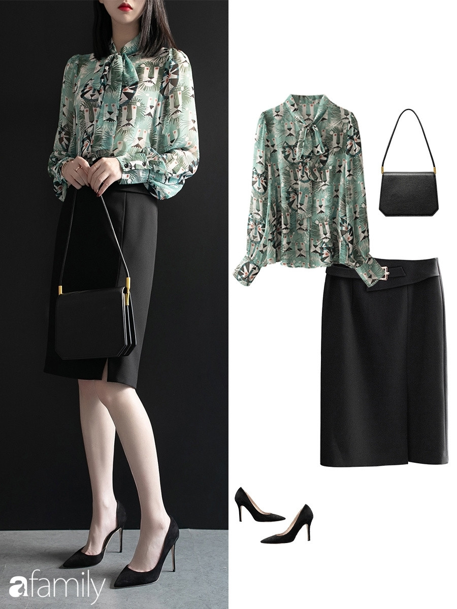 Gợi ý 10 set đồ công sở với chân váy ngang gối - Ảnh 2. Gợi ý 10 set đồ công sở với chân váy ngang gối - Ảnh 2.