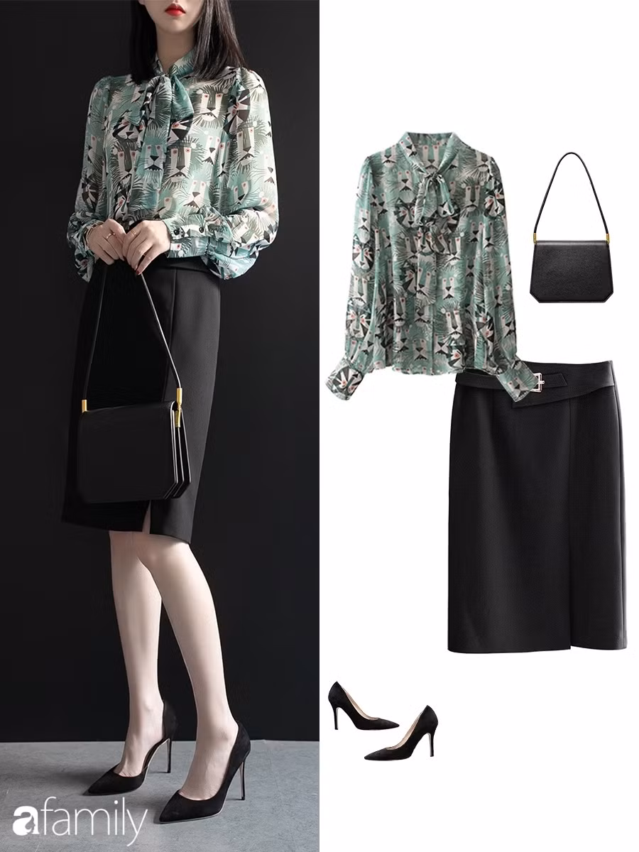 Gợi ý 10 set đồ công sở với chân váy ngang gối - Ảnh 2.