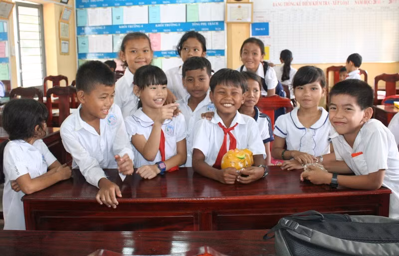 Trường TH Hàm Giang B, huyện Trà Cú (Trà Vinh) có hơn 99% học sinh Khmer.