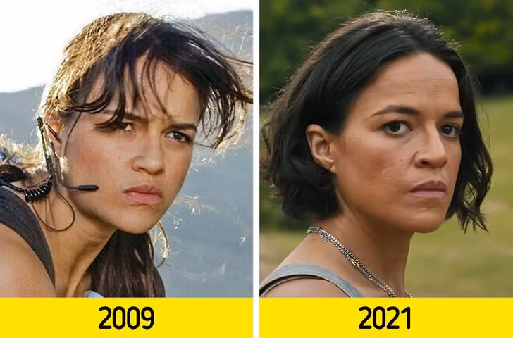 Michelle Rodriguez: Michelle Rodriguez đóng vai chính trong phần thứ 4 của The Fast and the Furious khi cô đã 31 tuổi. Trong bộ phim thứ 9 vào 12 năm sau, chúng ta thấy cô ấy không có bất kỳ thay đổi nào về ngoại hình.