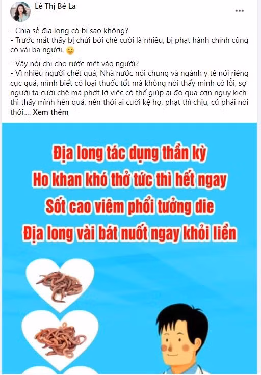 Thêm diễn viên Lê Bê La cổ xúy dùng địa long chữa Covid-19, chuyên gia phản ứng gay gắt ảnh 2
