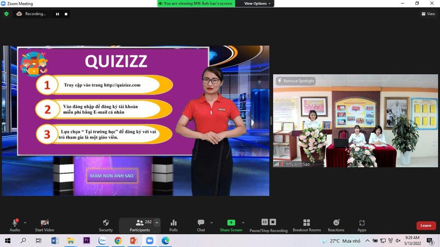 Cô Đào Thị Nhung (Trường Mầm non Ánh Sao, Cầu Giấy, Hà Nội) chia sẻ kinh nghiệm về công nghệ thông tin cho các đồng nghiệp. Ảnh: Vân Anh