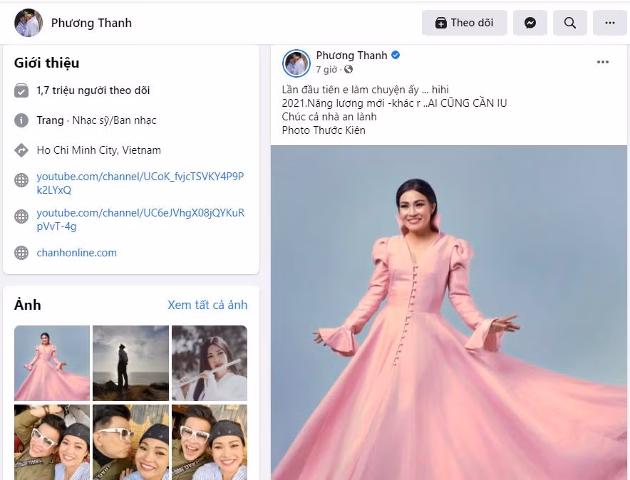 Phương Thanh vô cùng dịu dàng, nữ tính trong một đầm dài thướt tha.