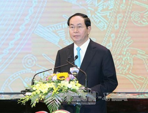 Chủ tịch nước Trần Đại Quang phát biểu tại buổi lễ. Ảnh: TTXVN