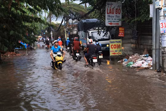  Cơn mưa cũng làm một đoạn đường số 20 (quận Thủ Đức) bị ngập sâu 