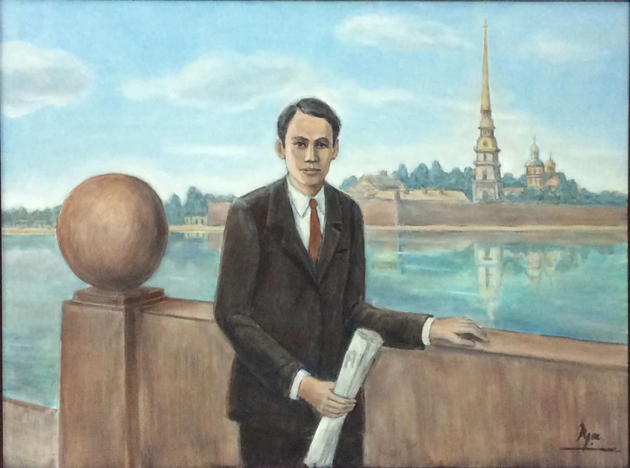 Tranh: Nguyễn Ái Quốc - Hồ Chí Minh tới Petrogra tháng 6.1923.