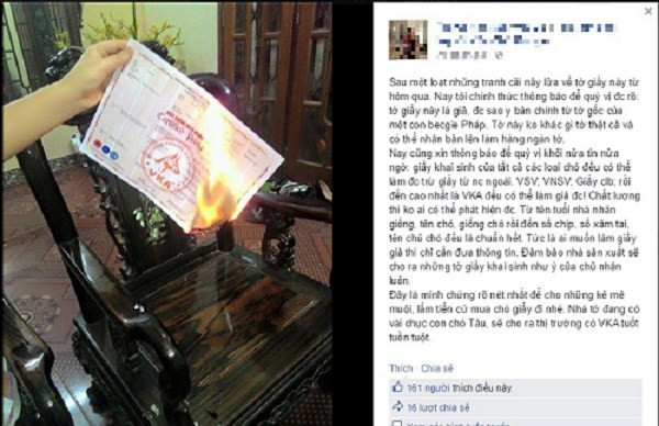 Thông tin về giấy tờ giả được một thành viên trong diễn đàn công khai Thông tin về giấy tờ giả được một thành viên trong diễn đàn công khai