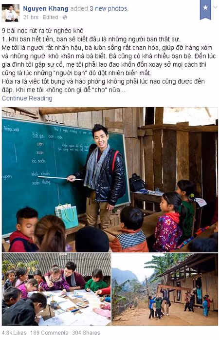 Status nhận được nhiều lượt like của người đọc. Ảnh chụp màn hình. nguyenkhang1_1443499264.jpg
