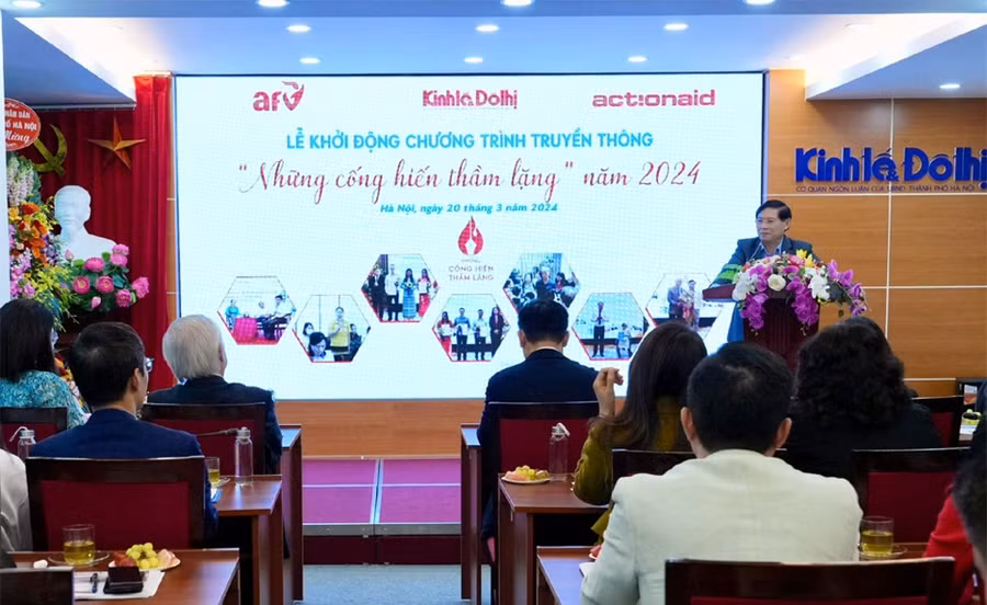 Phó Trưởng Ban Thường trực Ban Tuyên giáo Thành ủy Phạm Thanh Học phát biểu tại Lễ khởi động Chương trình truyền thông “Những cống hiến thầm lặng” năm 2024.