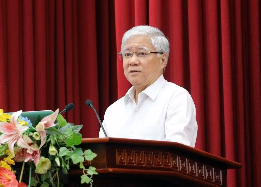 Ông Đỗ Văn Chiến, Bí thư Trung ương Đảng, Chủ tịch Ủy ban Trung ương MTTQ Việt Nam, phát biểu tại hội nghị. (Ảnh: Trung Hiếu/TTXVN)