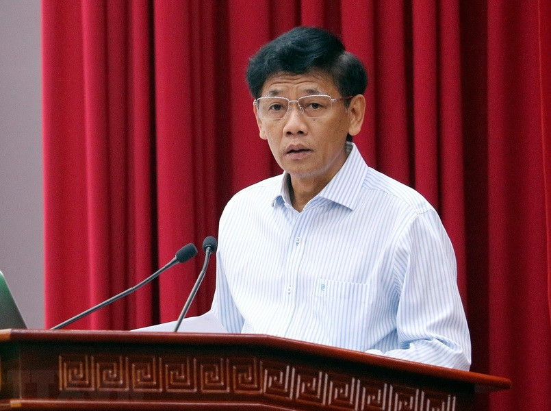 Ông Lâm Văn Mẫn, Bí thư Tỉnh ủy Sóc Trăng, phát biểu tại Hội nghị. (Ảnh: Trung Hiếu/TTXVN)