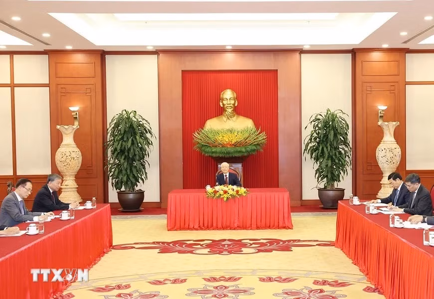 Tổng Bí thư Nguyễn Phú Trọng điện đàm cấp cao với Tổng thống liên bang Nga Vladimir Putin (Ảnh: Trí Dũng/TTXVN)