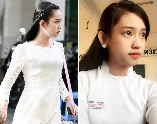 “Vỡ mộng” với nhan sắc ngoài đời của hot girl Thúy Vi ảnh 4 Khuôn mặt không có nét nào nổi bật và khá “non nớt” (hình trái) nhưng sau khi được trang điểm, đeo lens và nhờ vả phần mềm chỉnh sửa đã trở nên xinh đẹp hơn?