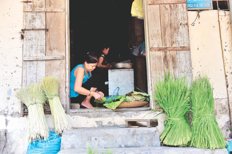 Những hạt cốm non được gói trong lá sen, thơm ngát.