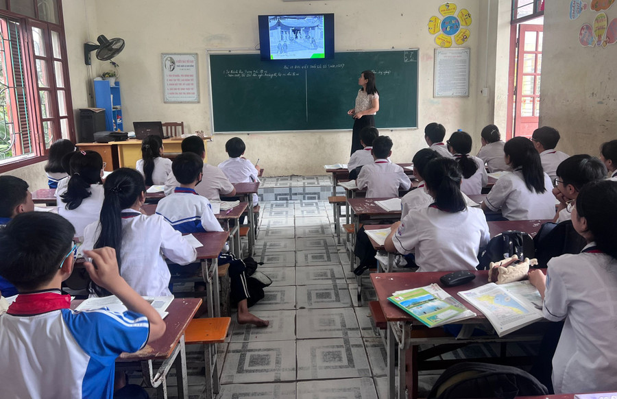 Giờ học tại Trường THCS Thụy Liên (Thái Thụy, Thái Bình). Ảnh: NTCC