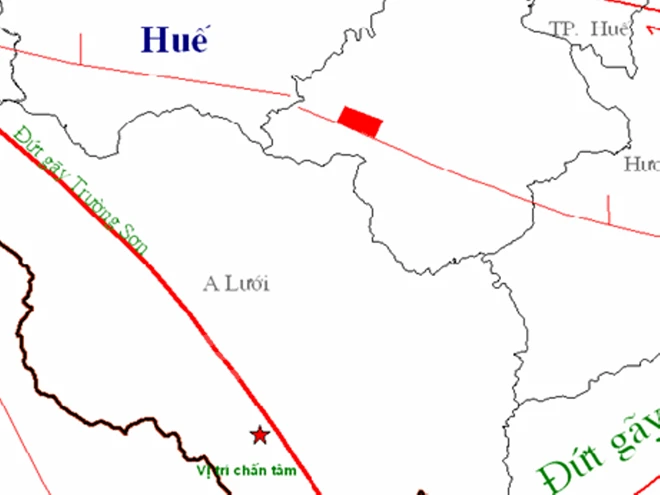 Trận động đất 2.9 độ Richter xảy ra tại khu vực huyện A Lưới, tỉnh Thừa Thiên Huế. Ảnh: Viện Vật lý địa cầu