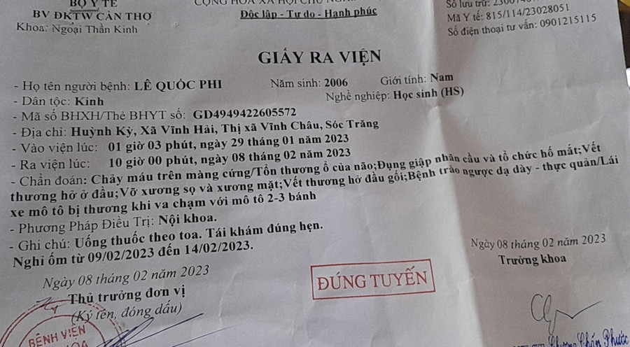 Chung tay hỗ trợ học sinh bị tai nạn giao thông ảnh 1 Chung tay hỗ trợ học sinh bị tai nạn giao thông ảnh 1