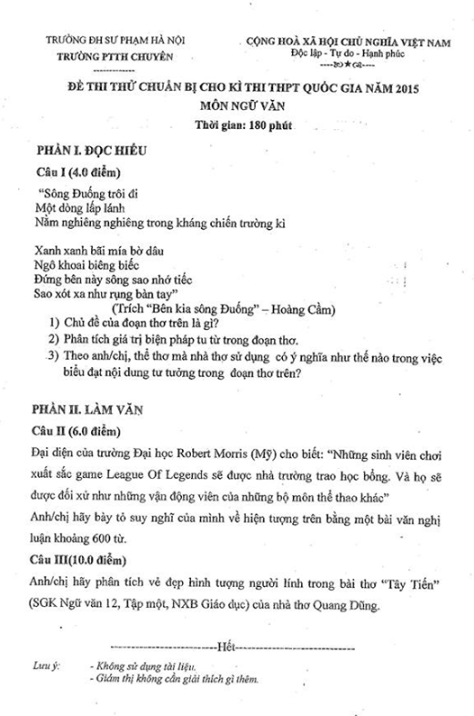 Liên Minh Huyền Thoại xuất hiện trong đề thi Ngữ văn của trường ĐH Sư phạm Hà Nội ảnh 2 Đề thi gây sốc.
