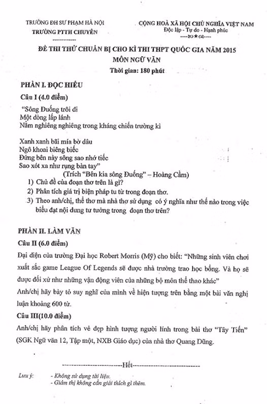 Đề thi gây sốc.