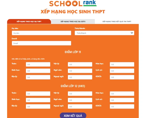 Mở trang tra cứu xếp hạng kết quả trung học phổ thông năm 2022