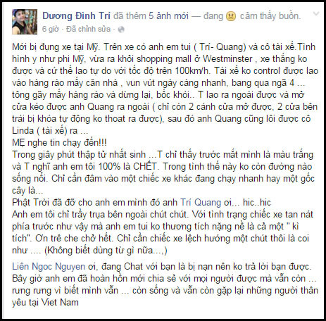 Con trai NSƯT Lệ Thủy suýt chết trong tai nạn giao thông tại Mỹ