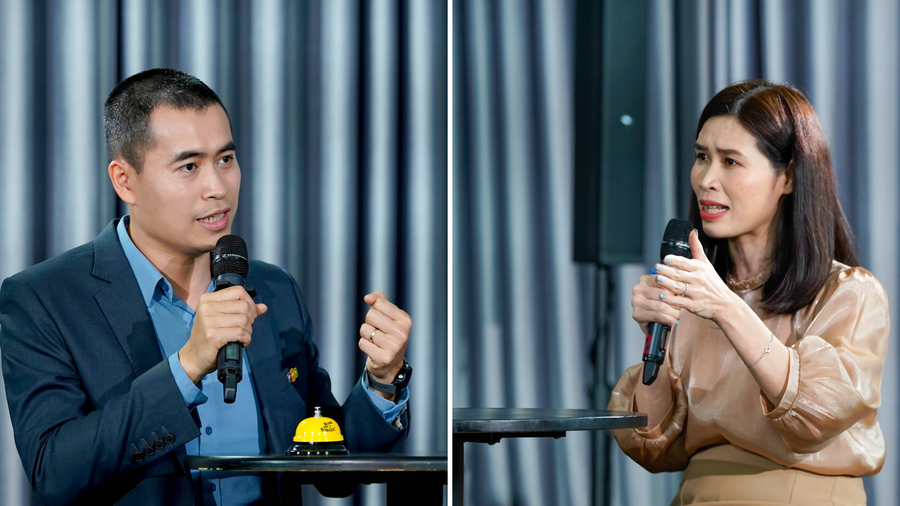 Thầy Vũ Chí Thànhvà bà Ngô Thị Ngọc Lan tranh luận về việc chọn bằng cấp hay việc làm. Thầy Vũ Chí Thànhvà bà Ngô Thị Ngọc Lan tranh luận về việc chọn bằng cấp hay việc làm.