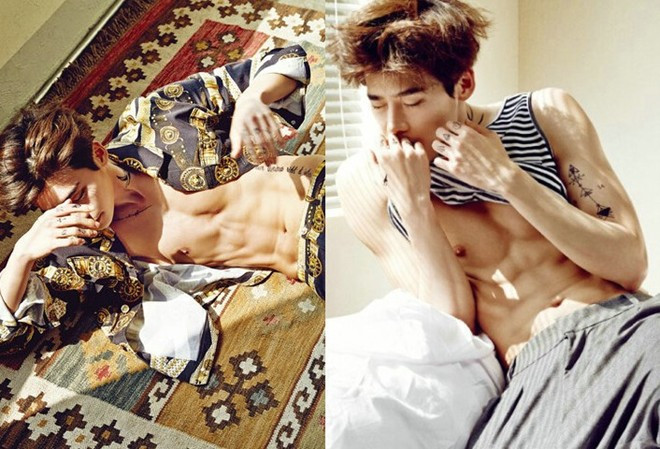 Có gương mặt trẻ thơ và dáng cao gầy nhưng trên thực tế, Lee Jong Suk sở hữu cơ bụng 6 múi khá quyến rũ. Mỹ nam châu Á khoe cơ bụng 6 múi