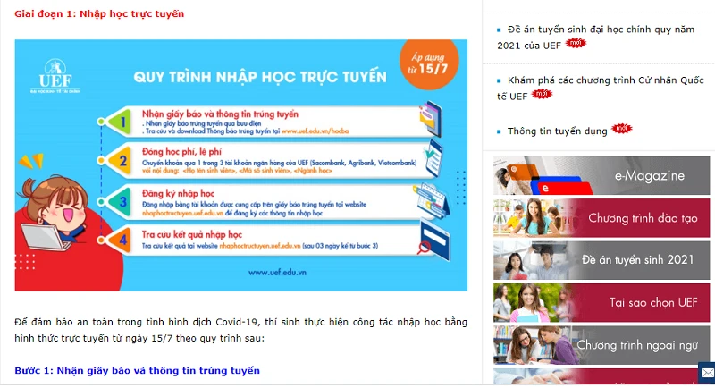 Hệ thống nhập học trực tuyến của Trường ĐH Kinh tế - Tài chính TP Hồ Chí Minh đã khởi động.