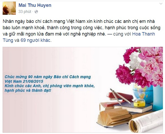 Sao Việt chúc gì nhân ngày Báo chí Cách mạng Việt Nam? ảnh 2 mai thu huyen