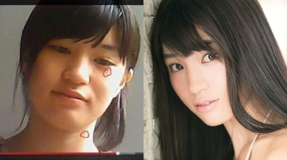 Shoko Takasaki lộ mặt trong clip (trái).