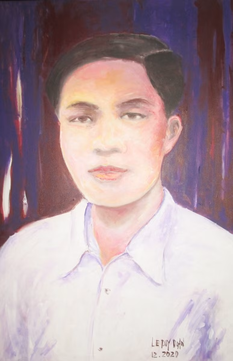 Chân dung nhà thơ, nhà báo Hàn Mạc Tử. Tranh acrylic: Lê Duy Đoàn