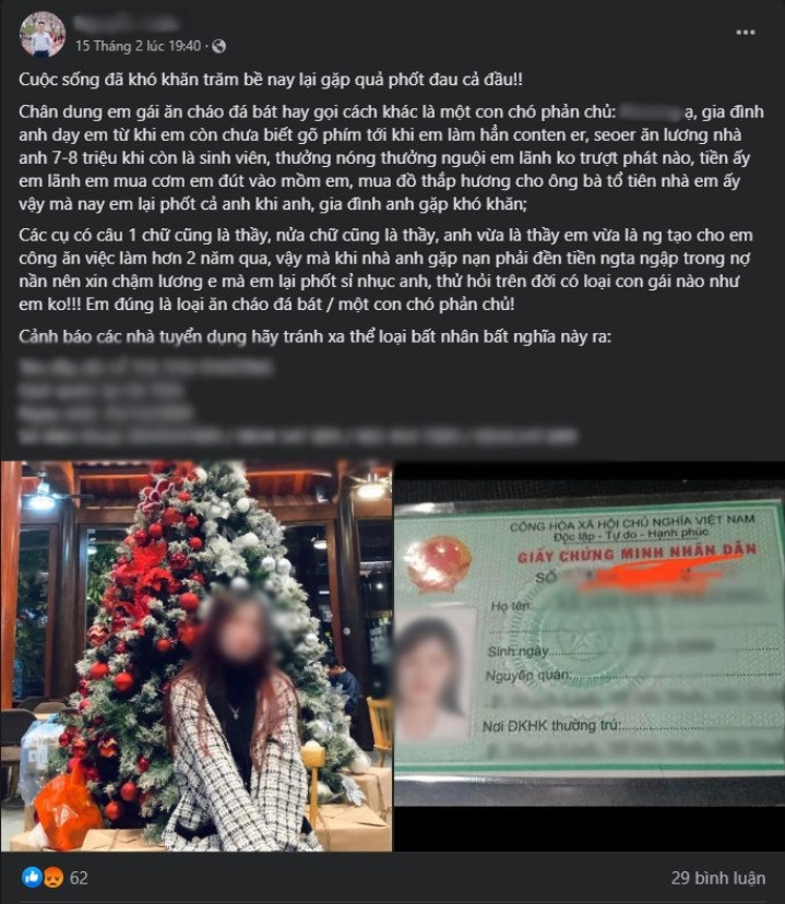 Hình ảnh, thông tin cá nhân, CMND của chị P. bị công khai trên Facebook với nhiều lời lẽ lăng mạ, xúc phạm. Hình ảnh, thông tin cá nhân, CMND của chị P. bị công khai trên Facebook với nhiều lời lẽ lăng mạ, xúc phạm.
